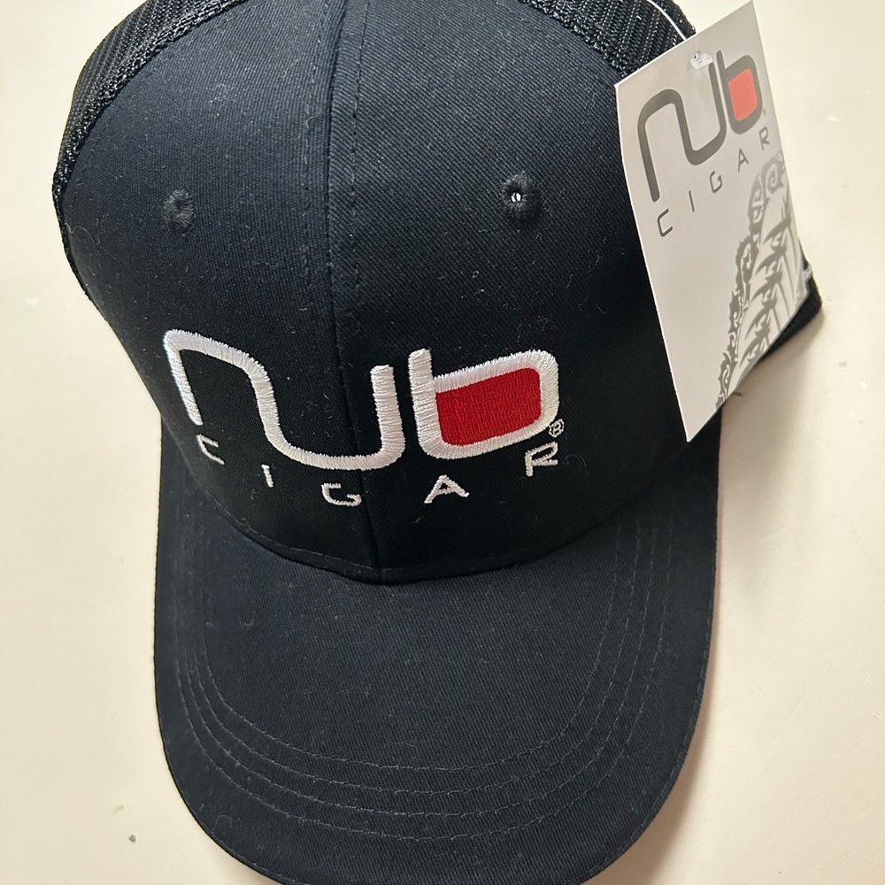 Stylish Black and Red Hat with Prominent NUB CIGAR Logo